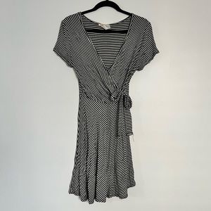 Black and white striped wrap dress